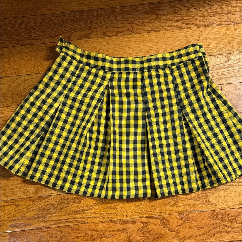 Yellow and Black Plaid Women's Skirt Medium